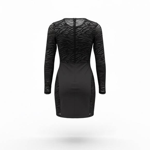 Sexy Black Zebra Sheer Sleeve Dress - Picture 3 of 9